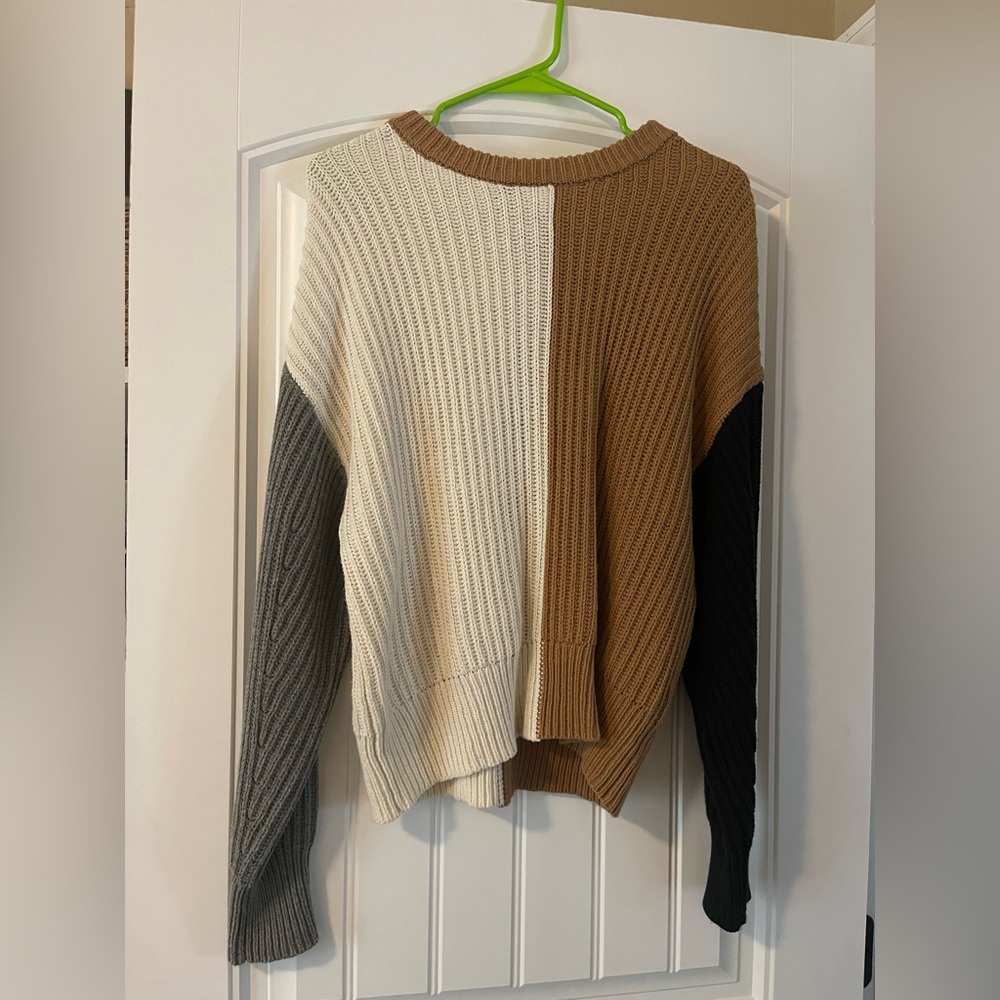Colorblock Knit Sweater - Cream, Brown, and Gray size M